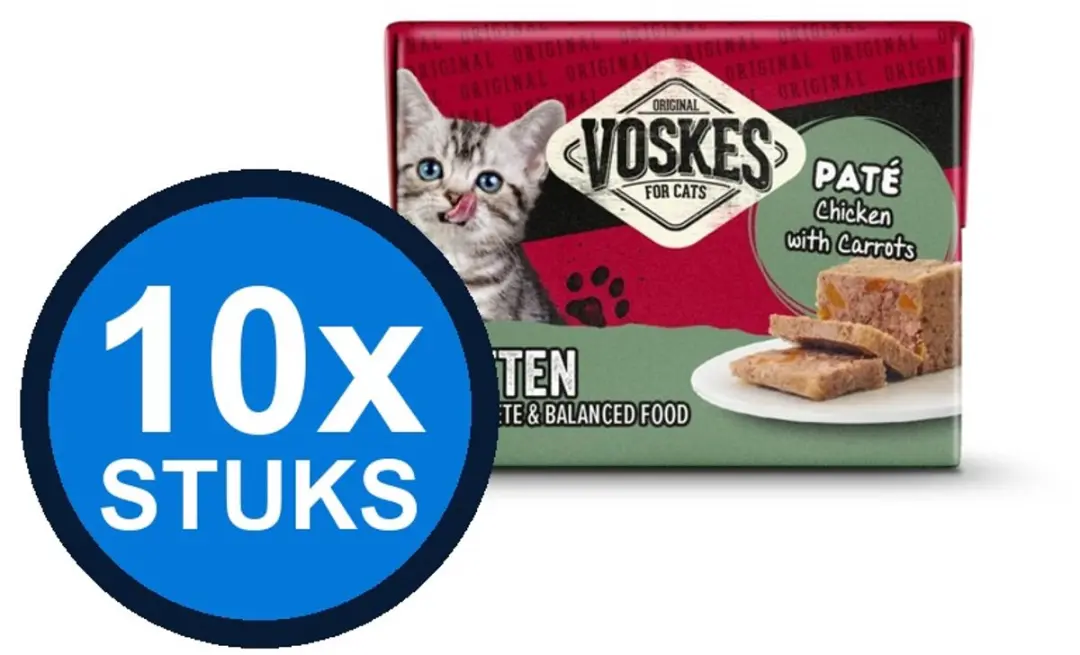 10x Voskes paté kitten kip&wortelen 8x95gr