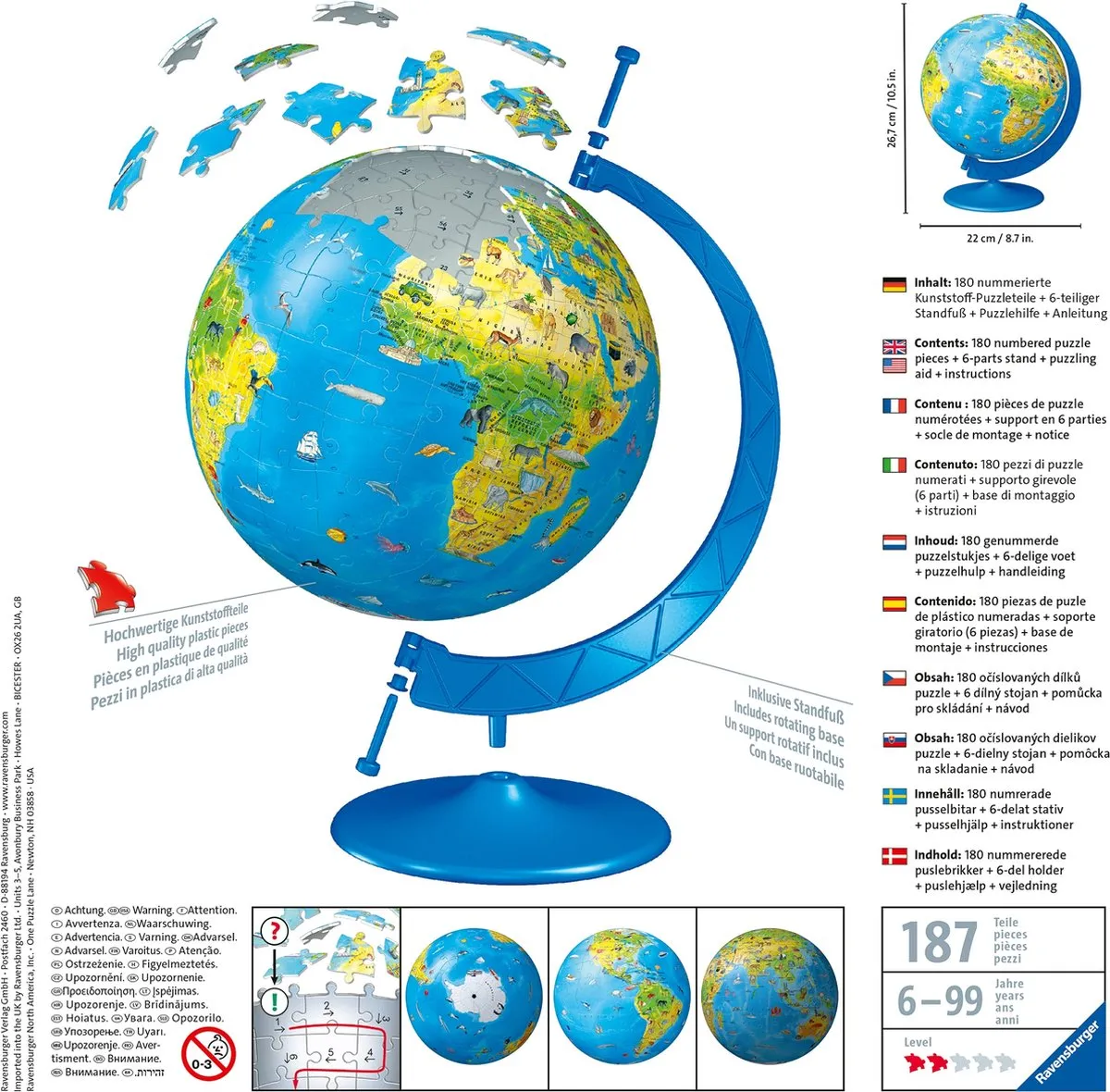 Ravensburger XXL Kinder Globe 3D Puzzel 180 Stuks