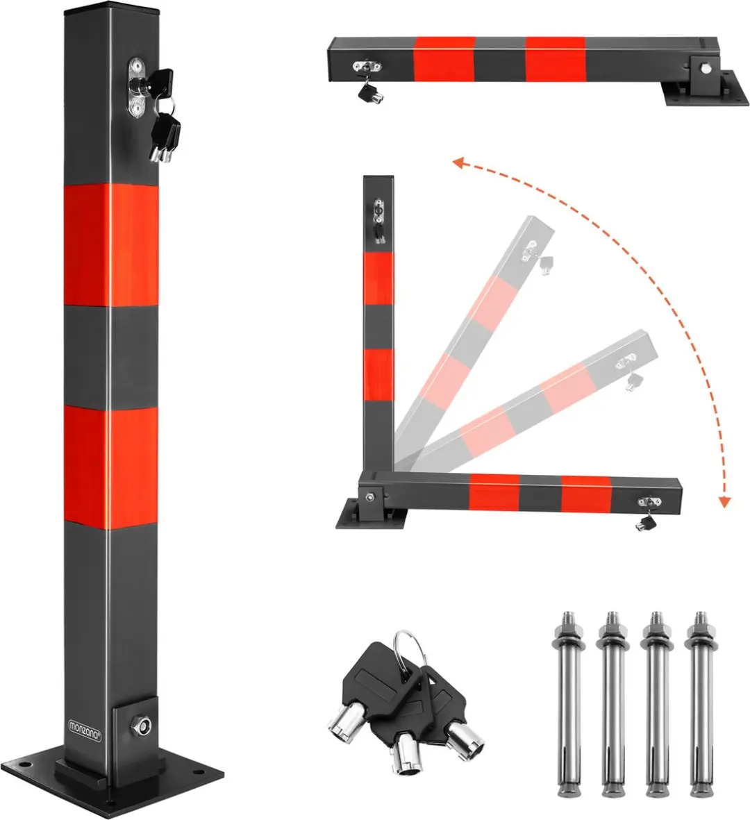 Deuba Parkeerpaal Set 2 Stuks - 65,5x5cm - Grijs/Rood - afbeelding 4 van 6