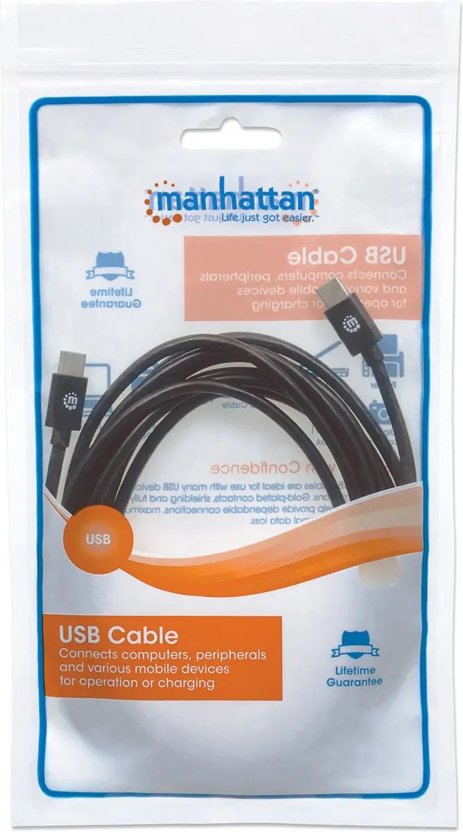 Manhattan USB 2.0 Type C-kabel 3m - Zwart - afbeelding 5 van 5