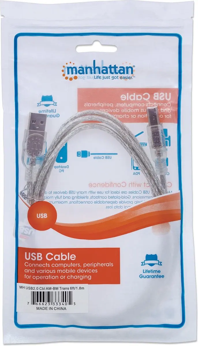 Manhattan USB 2.0 A Male naar B Male Kabel