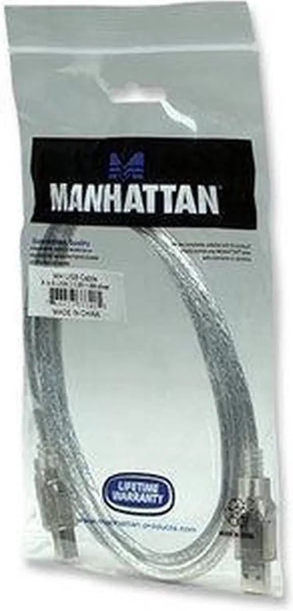 Manhattan USB 2.0 A Male naar B Male Kabel - 1.8m - Zwart