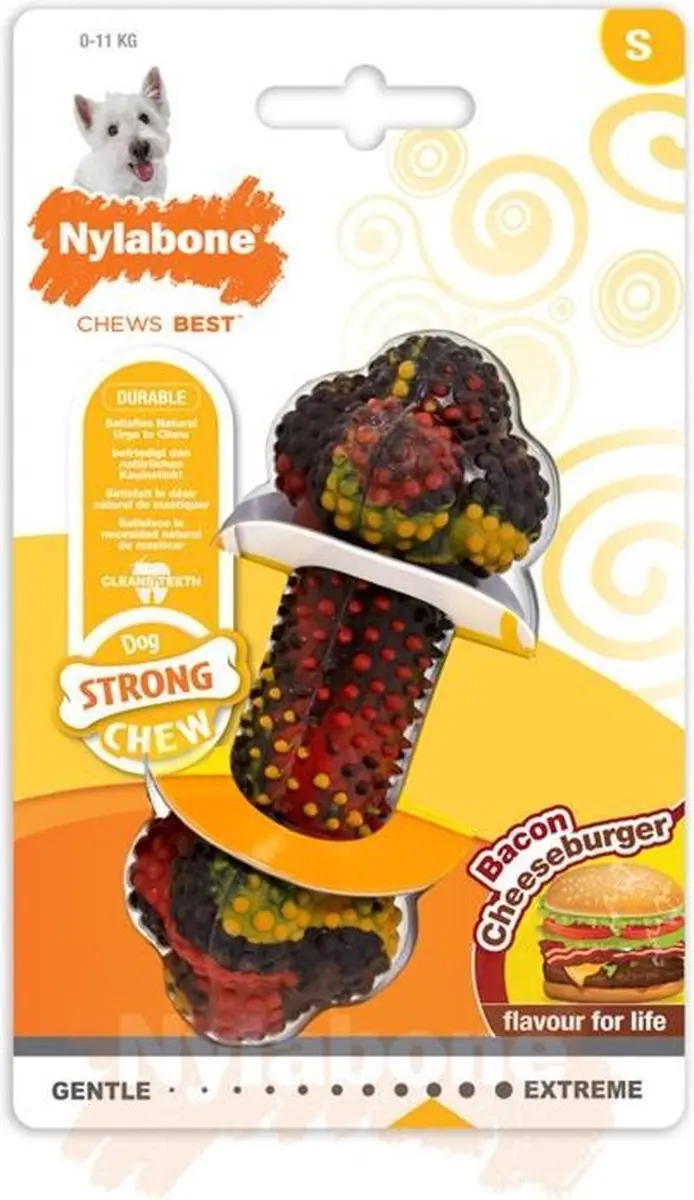Nylabone Strong kauwbot met bacon cheeseburgersmaak
