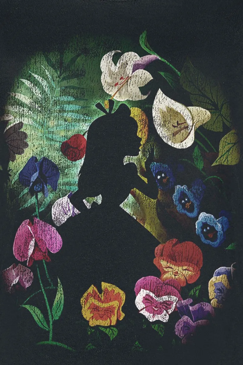 Disney Alice in Wonderland Black Flower Dames T-shirt - M