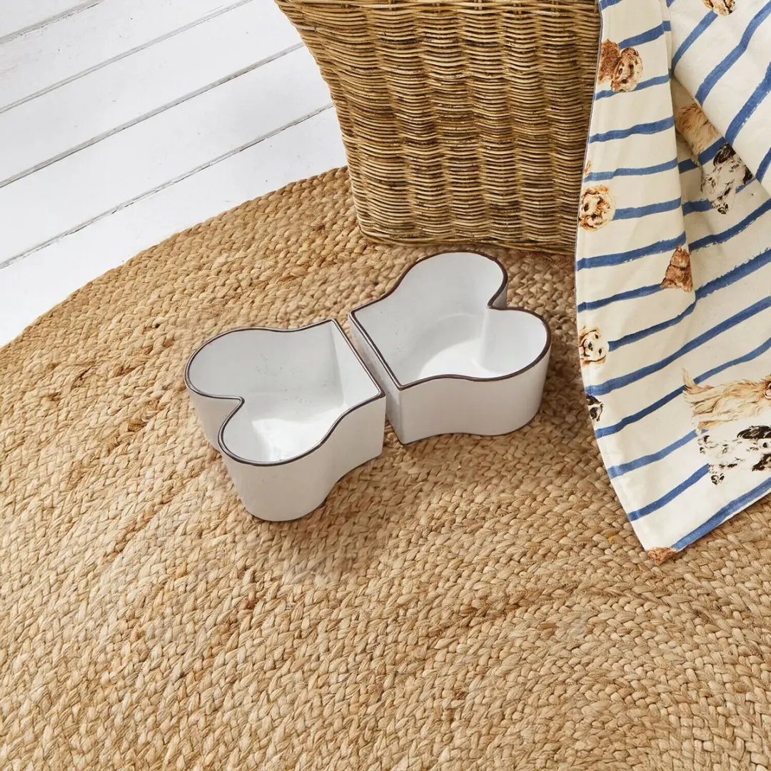 Loberon Barkona Voerbakjes Set - 2 Stuks - Wit/Bruin