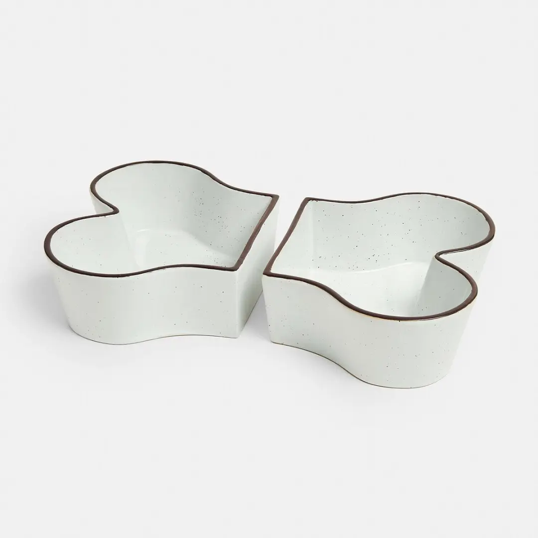 Loberon Barkona Voerbakjes Set - 2 Stuks - Wit/Bruin - afbeelding 6 van 6