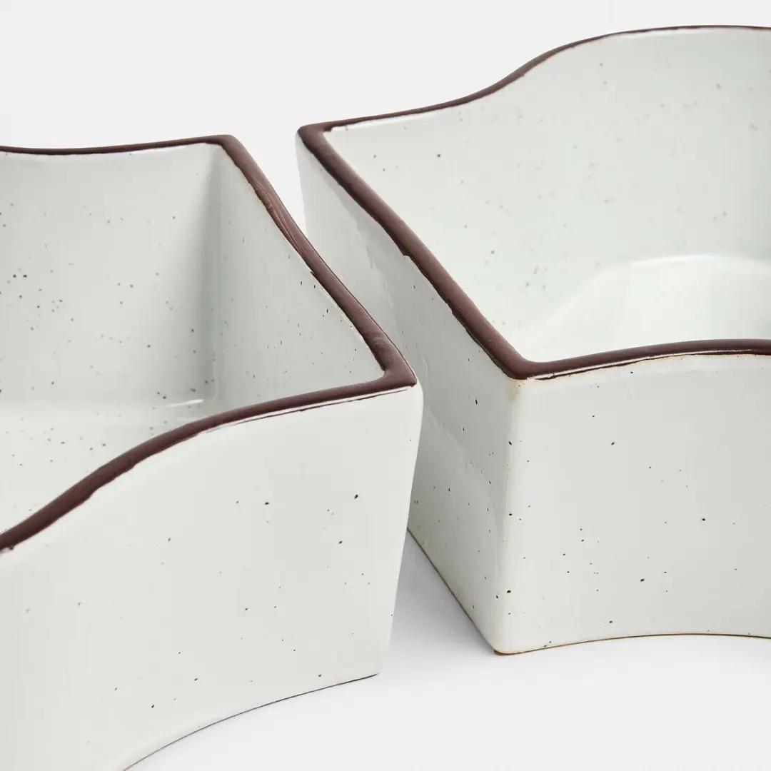 Loberon Barkona Voerbakjes Set - 2 Stuks - Wit/Bruin