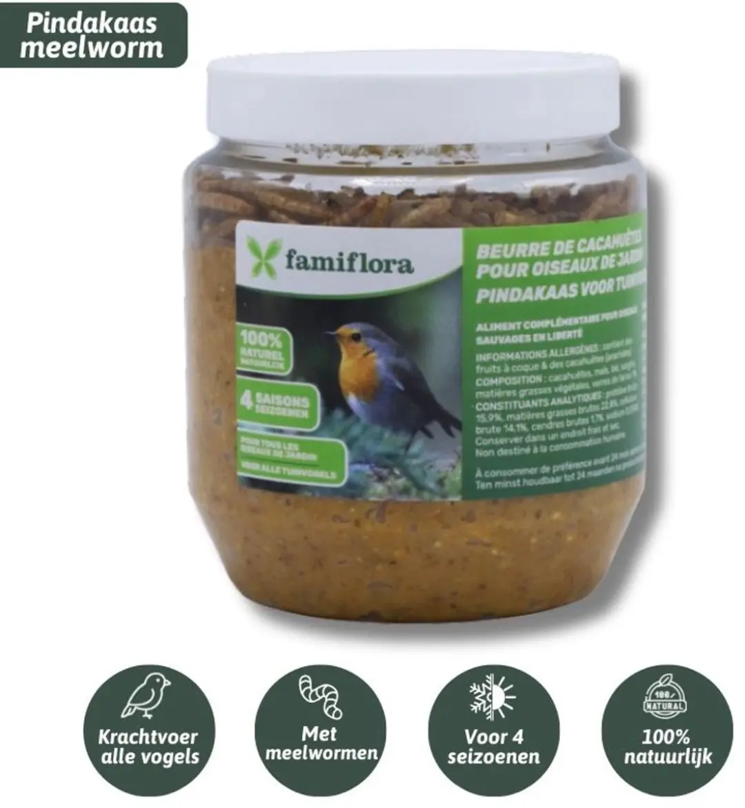 Famiflora Vogelpindakaas 24x350g - Meelwormen - Voor alle tuinvogels