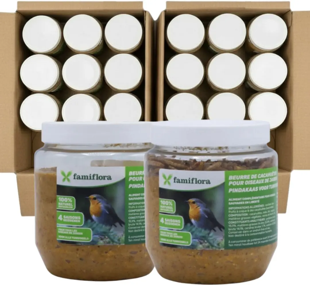 Famiflora vogelpindakaas 12x350GR natural + 12x350GR meelwormen