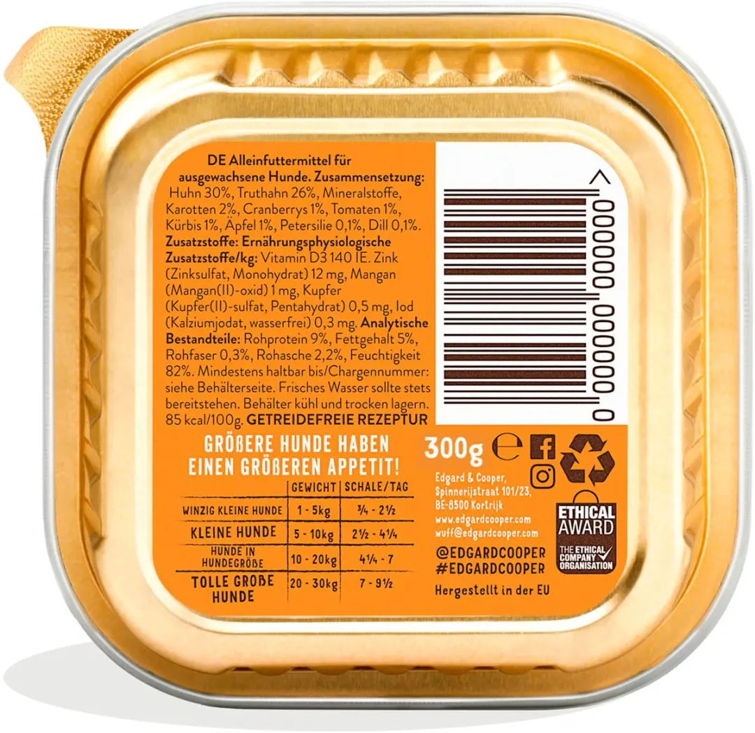 Edgard & Cooper Kuipje Honden Natvoer Kip - Kalkoen 300g - 18 Stuks