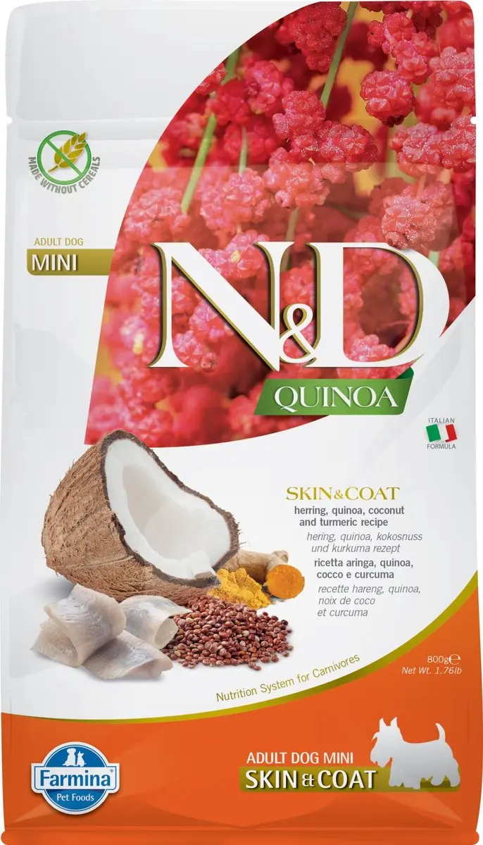 N&D Quinoa hondenvoeding Skin & Coat small breed Haring 800 gr.