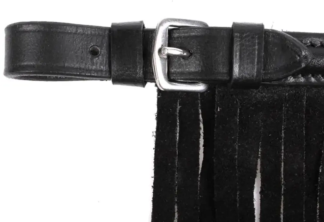 QHP Vliegenfrontriem Leer Cob - Zwart