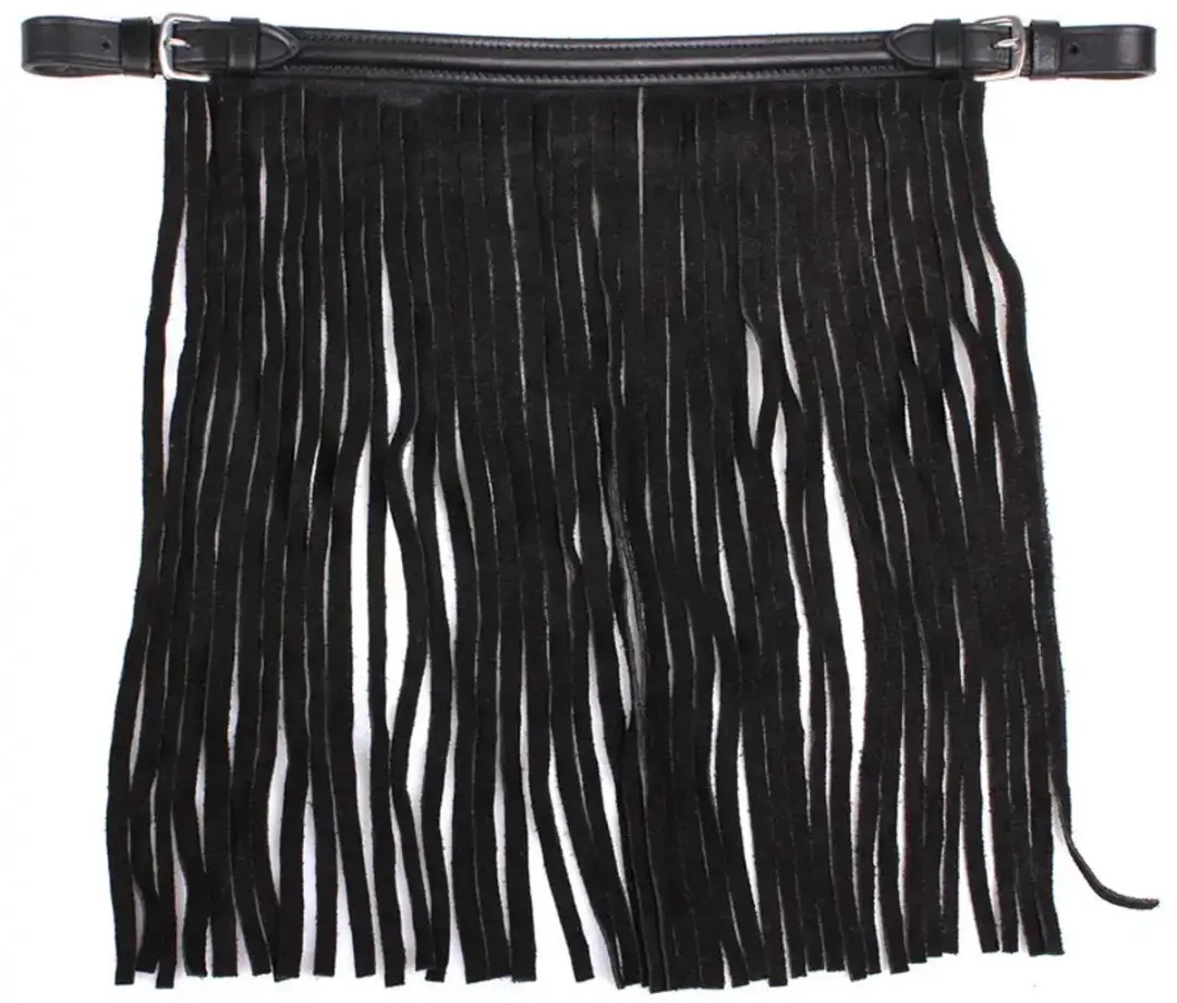 QHP Vliegenfrontriem Leer Cob - Zwart