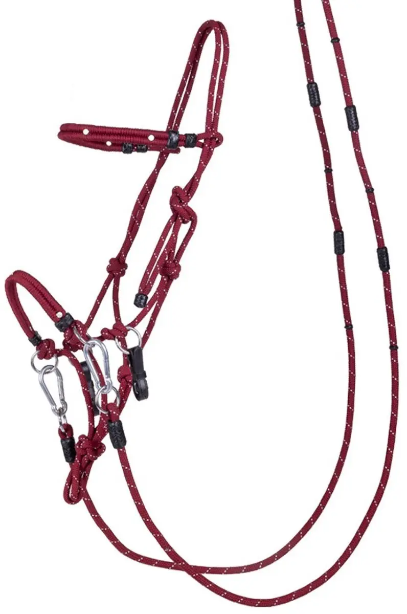 QHP Touwhalsterset Multi Donkerrood - Pony - afbeelding 6 van 6