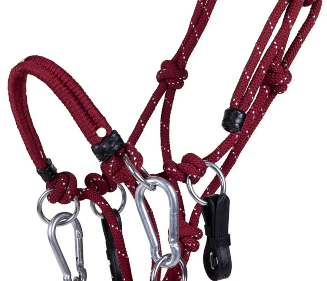 QHP Touwhalsterset Multi Donkerrood - Pony
