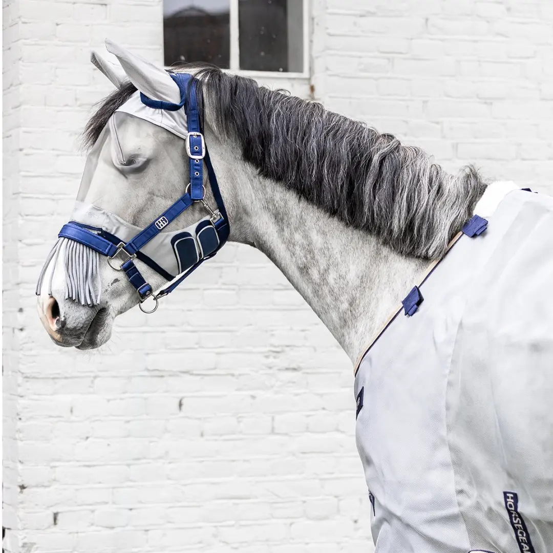 Horsegear Vliegenmasker met Oren en Franjes - Grijs
