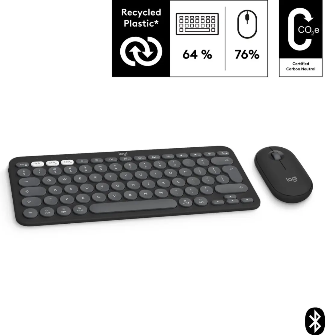 Logitech Pebble 2 Combo - Draadloos Toetsenbord & Muis - Azerty FR - Grijs - afbeelding 2 van 6