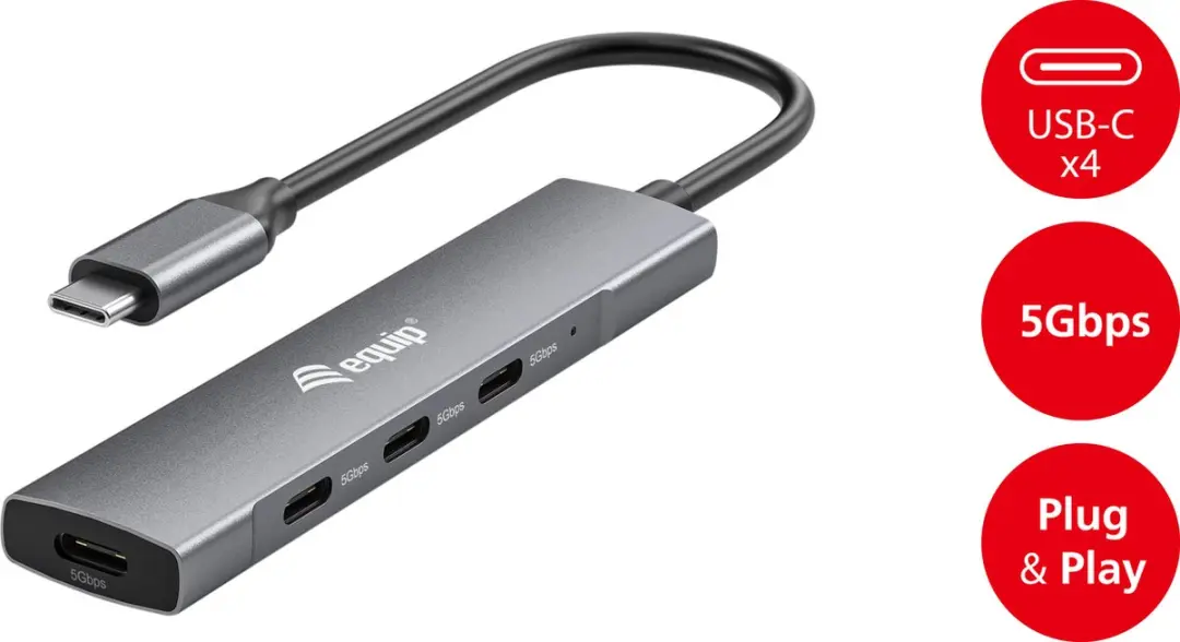 Equip 128963 Interface Hub USB 3.2 Gen 1 Type-C - 5000 Mbit/s - Zwart/Zilver - afbeelding 2 van 6