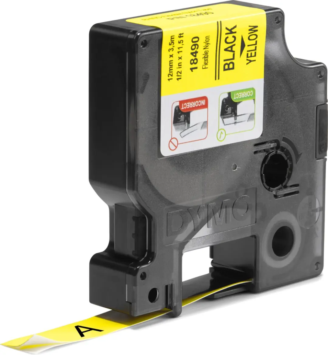 DYMO Rhino S0718080 Zelfklevende Labels 12mm x 3,5m - Zwart op Geel