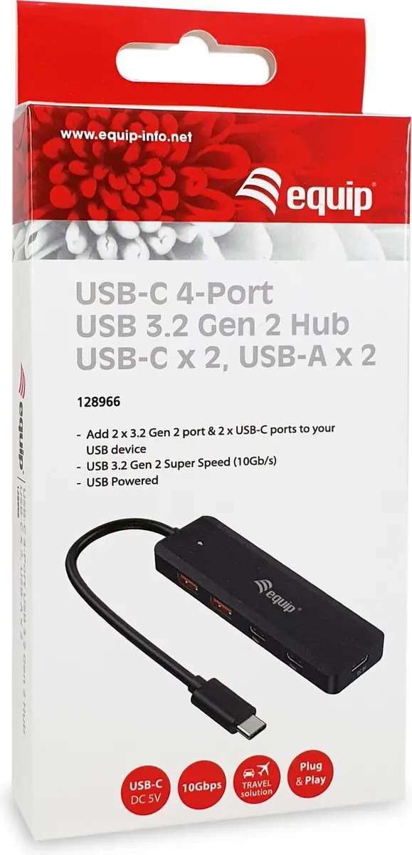 Equip 128966 Interface Hub USB 3.2 Gen 2 - 2x Type-C 10Gbps - Zwart - afbeelding 2 van 6