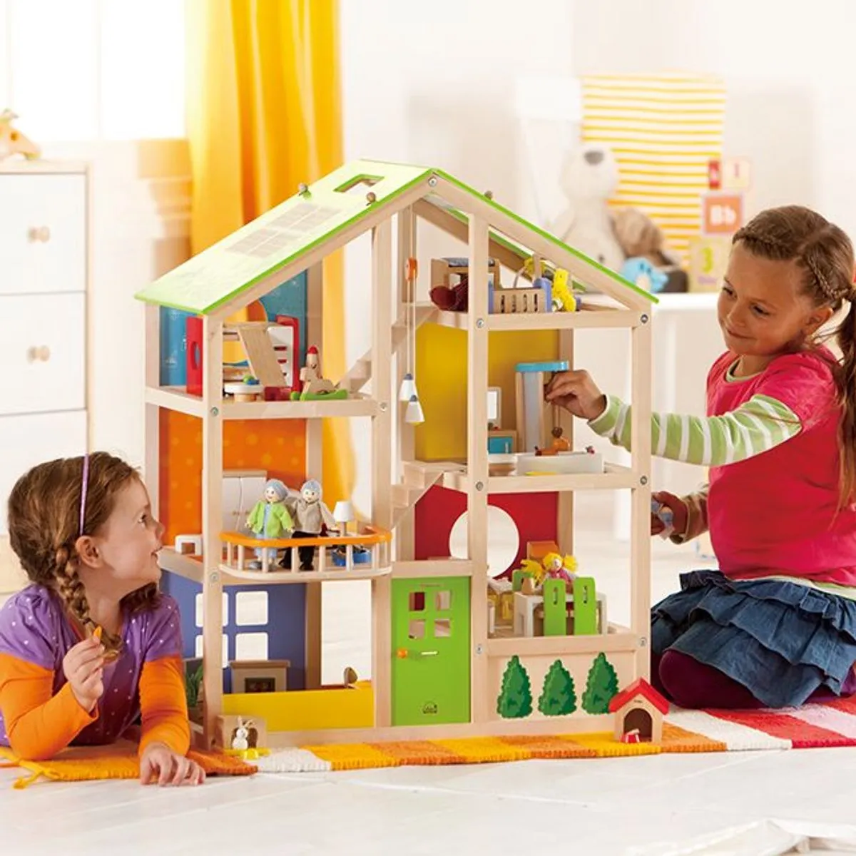 Hape All Season House Poppenhuis Geel - 6 Kamers - afbeelding 6 van 6