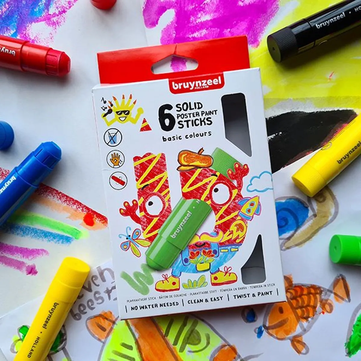 BRUYNZEEL Plakkaatverf Sticks Basic - 6 Kleuren