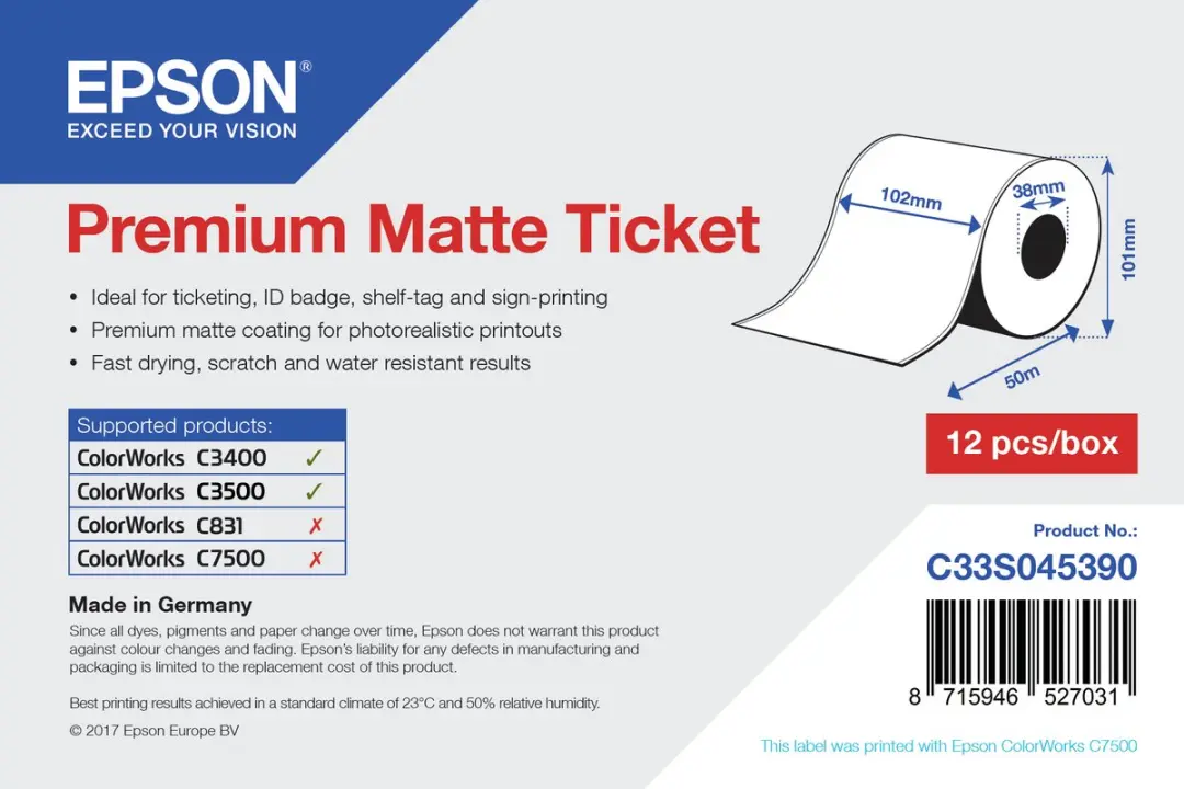 Epson Premium Matte Ticket Rol 102mm x 50m