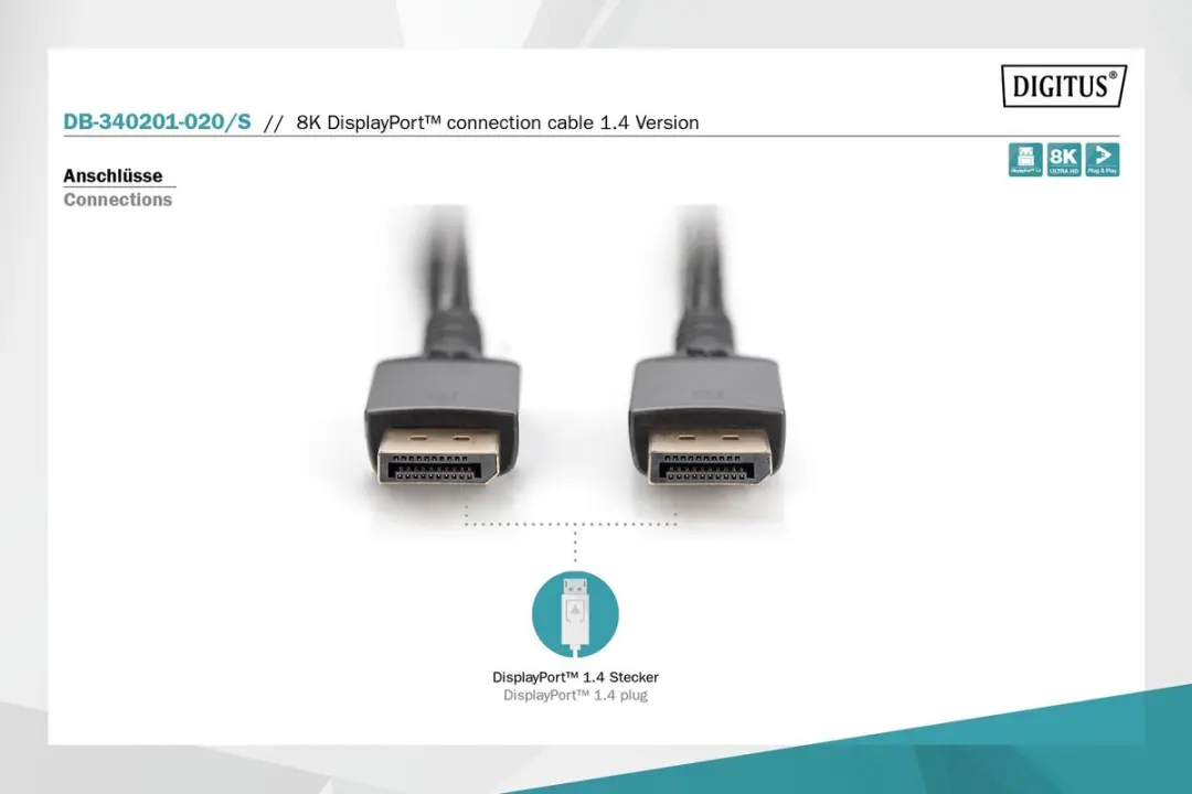 Digitus DisplayPort Kabel 8K60Hz 2M - Transparant