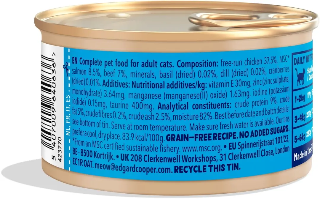 Edgard & Cooper Natvoer Kat Gesteriliseerd/Actief 18x85g Verse Zalm & Kip