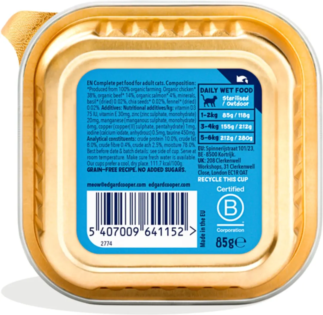 Edgard & Cooper Biologische Natvoer Gesteriliseerde Kat 16x85g - Zalm & Kip