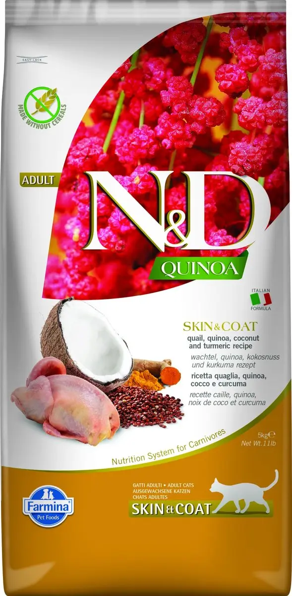 N&D Quinoa kattenvoeding Skin & Coat Kwartel 5 kg