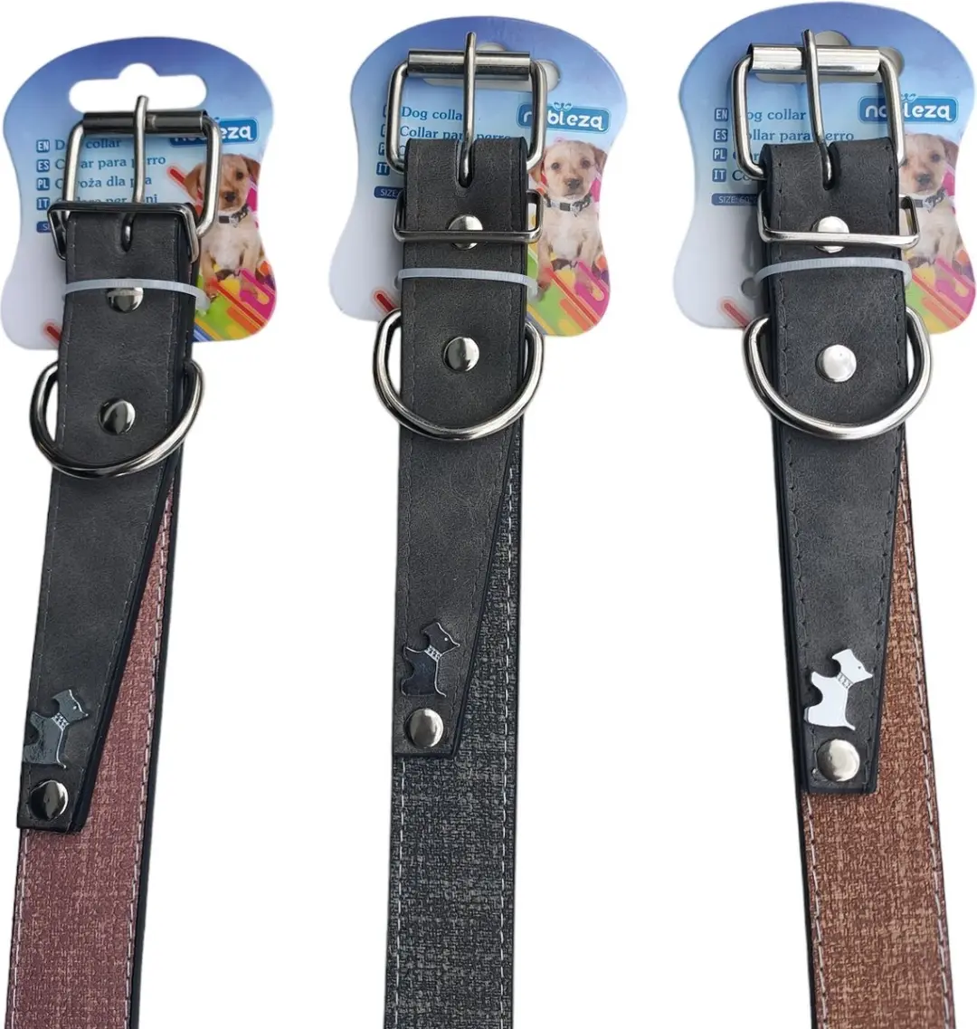 Nobleza Hondenhalsband Kunstleer 36-46cm - Maat M - Grijs