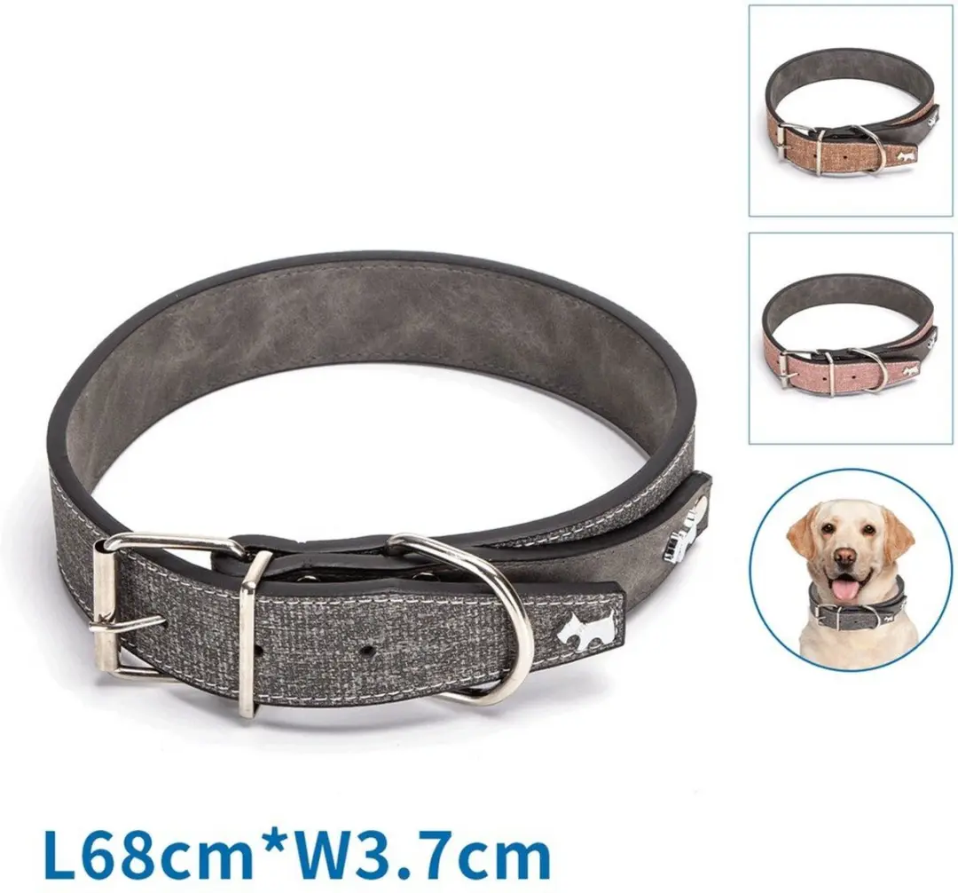 Nobleza Hondenhalsband XL - 46-57cm Grijs Kunstleer