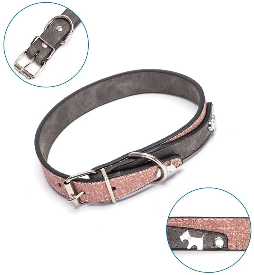 Nobleza Hondenhalsband XL - 46-57cm Grijs Kunstleer