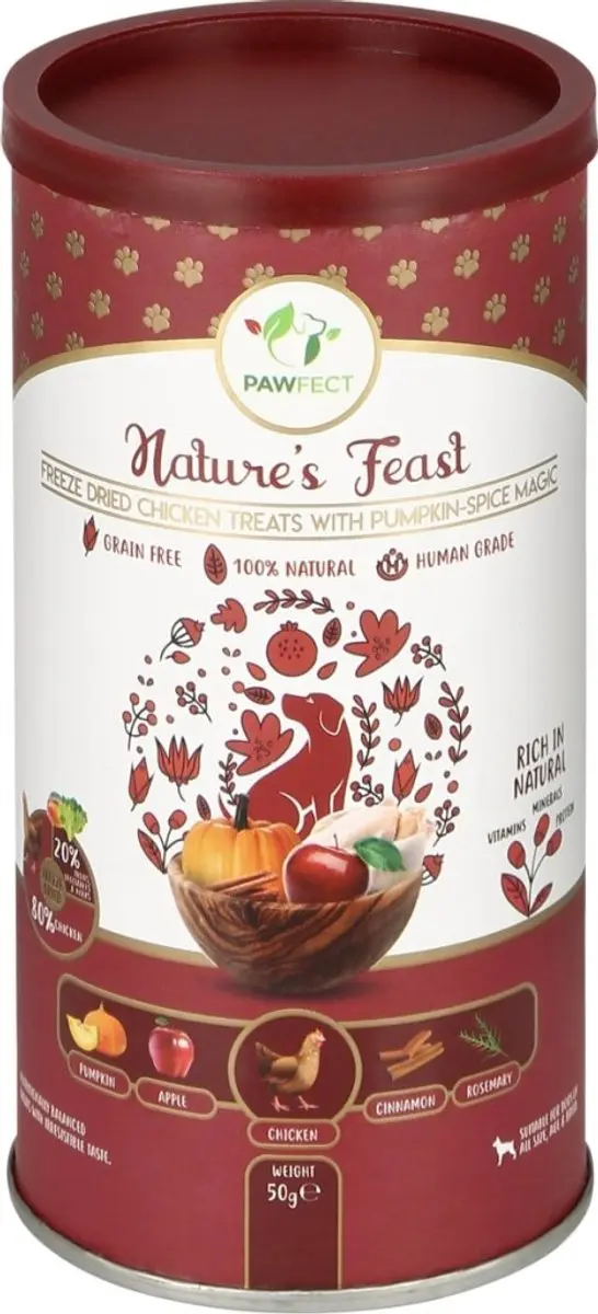 Pawfect Freeze Dried hondensnack Kip en Pompoen Magic 50 gr.