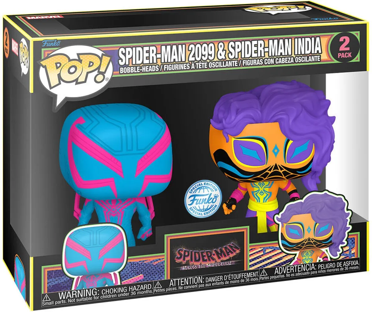 Funko Pop! Spider-Man 2099 & Spider-Man India Blacklight Exclusief