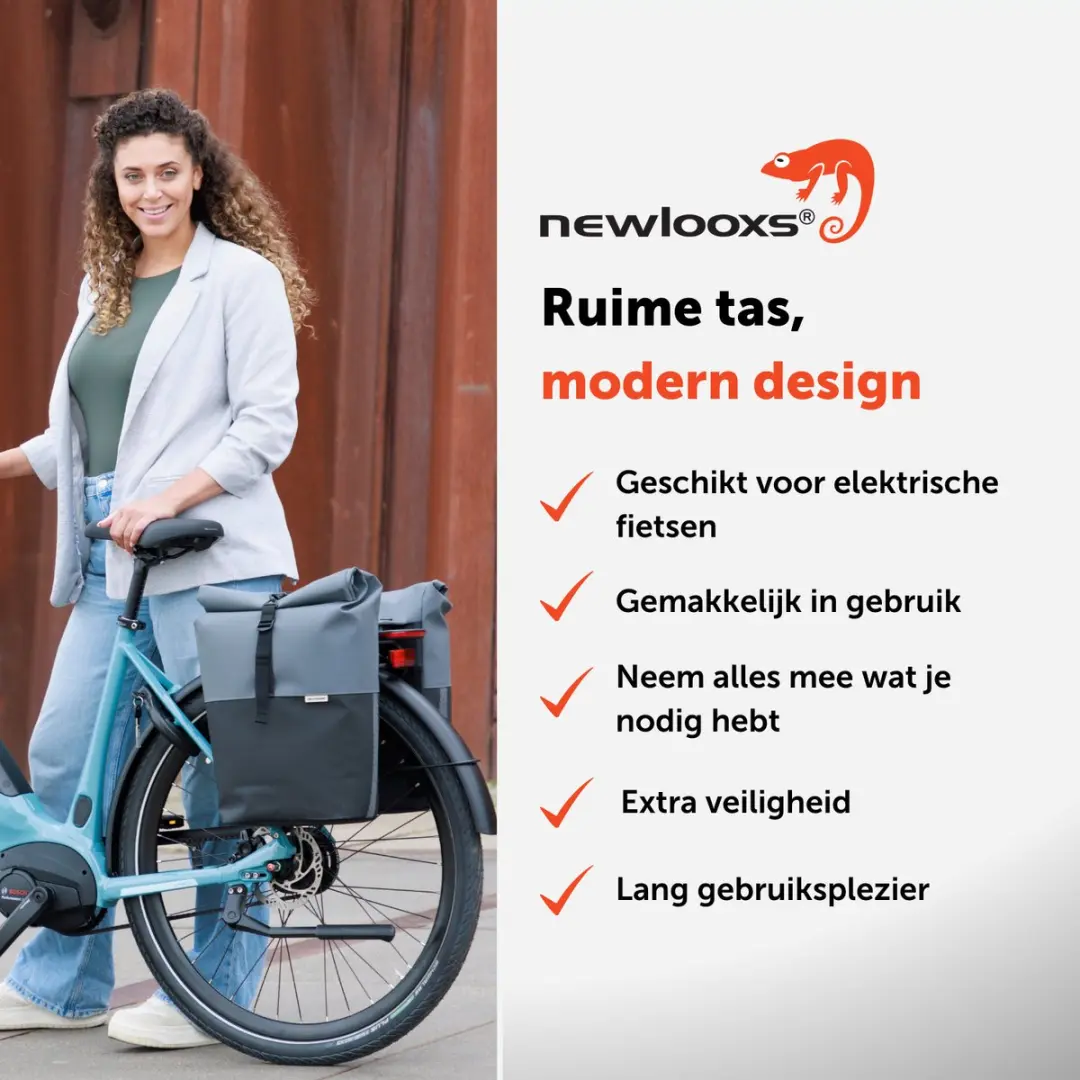 New Looxs Nyborg Double Dubbele Fietstas 34L - Zwart & Grijs