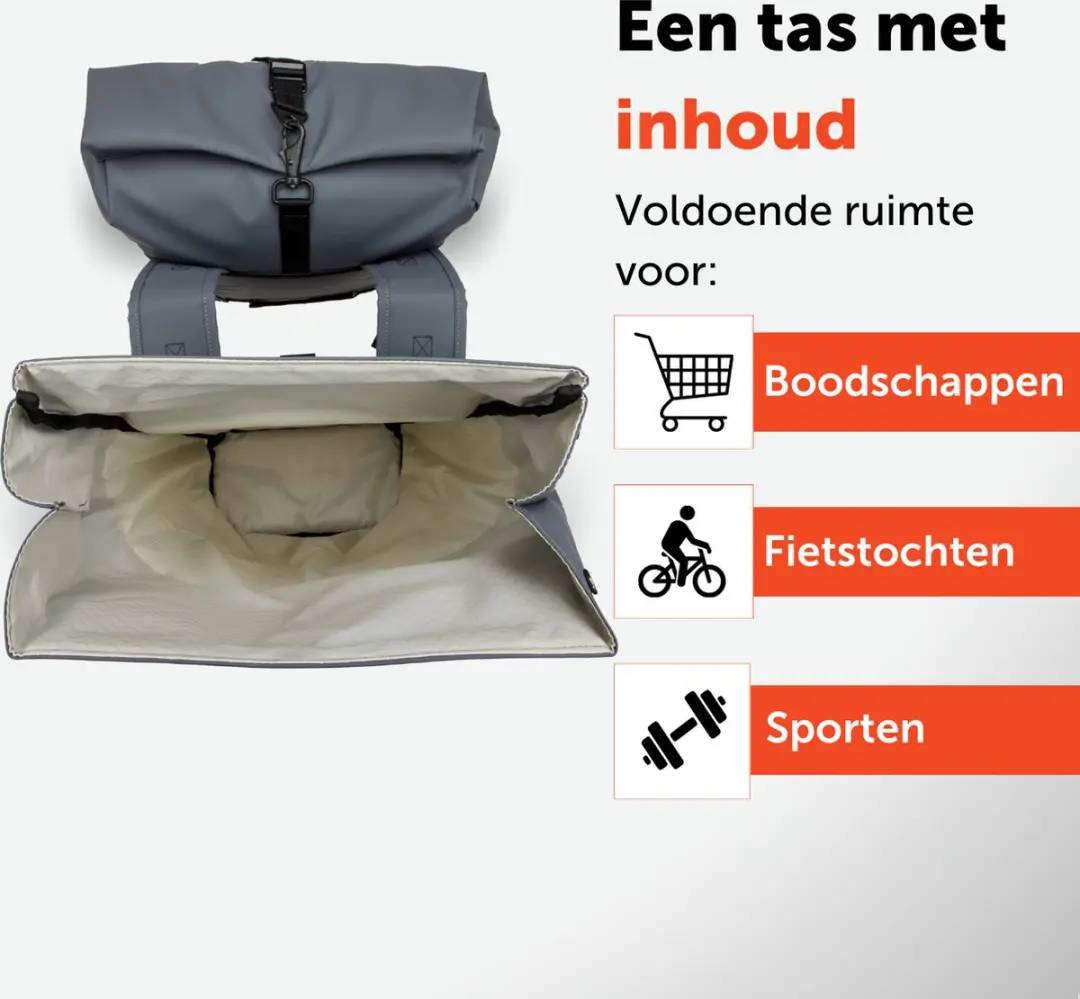 New Looxs Nyborg Double Dubbele Fietstas 34L - Zwart & Grijs - afbeelding 6 van 6
