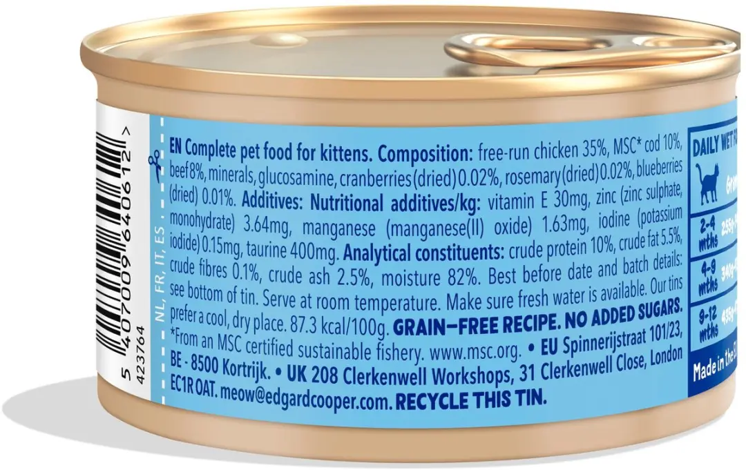 Edgard & Cooper Junior Natvoer Gesteriliseerde Kitten 18x85g Kabeljauw & Kip