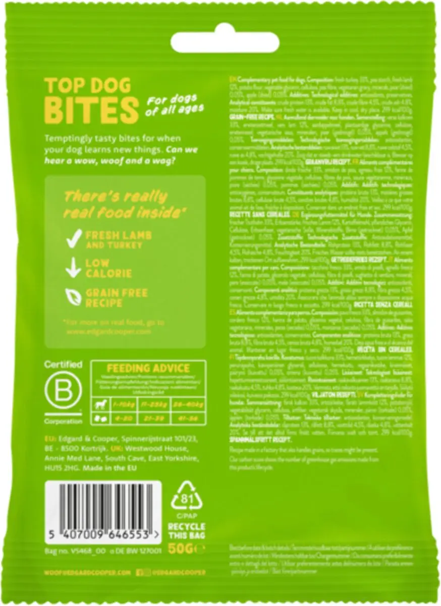 Edgard & Cooper Adult Bite Lam & Kalkoen 50g - 15 Stuks