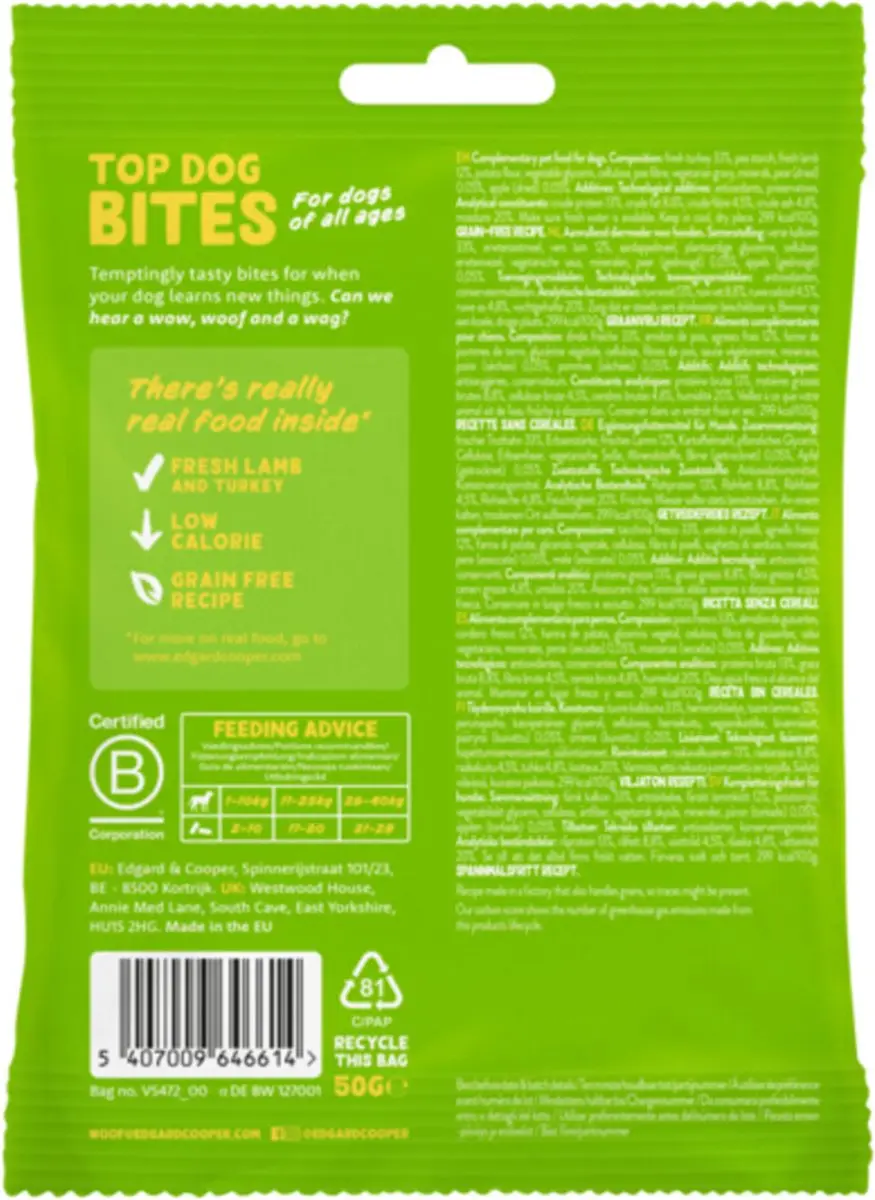 Edgard & Cooper Adult Bite Lam & Kalkoen 50g - 15 Stuks