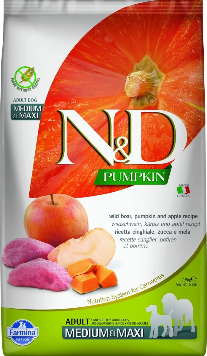 N&D Pumpkin hondenvoeding Wild Zwijn medium/maxi 2,5 kg