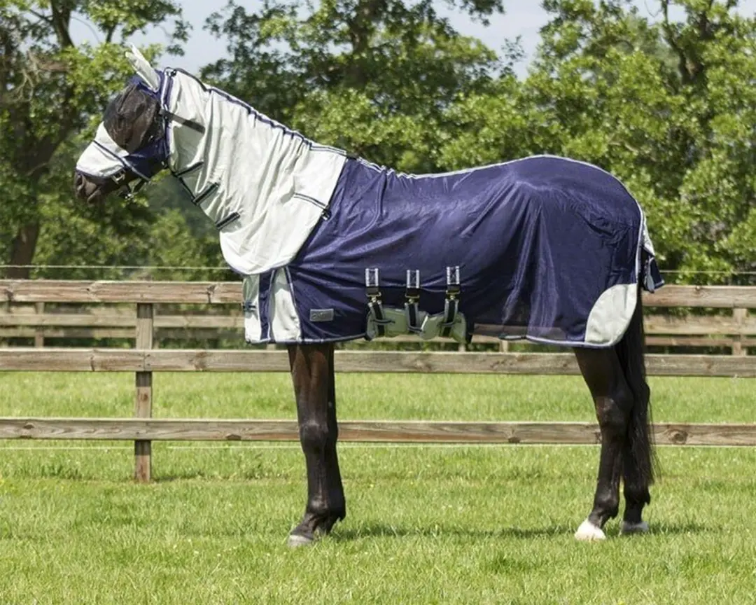 QHP Vliegendeken 125cm - Navy/Grey