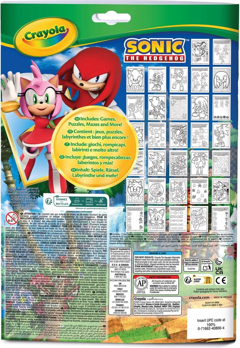 Crayola Sonic Kleurboek - 32 Kleurplaten & 7 Mini Viltstiften - Veelkleurig