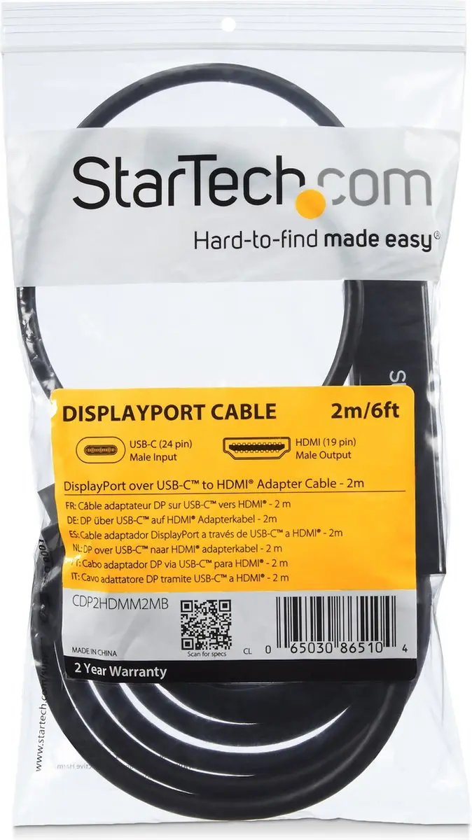 Startech USB-C naar HDMI Adapterkabel 2m - 4K 30Hz - Zwart - afbeelding 3 van 6