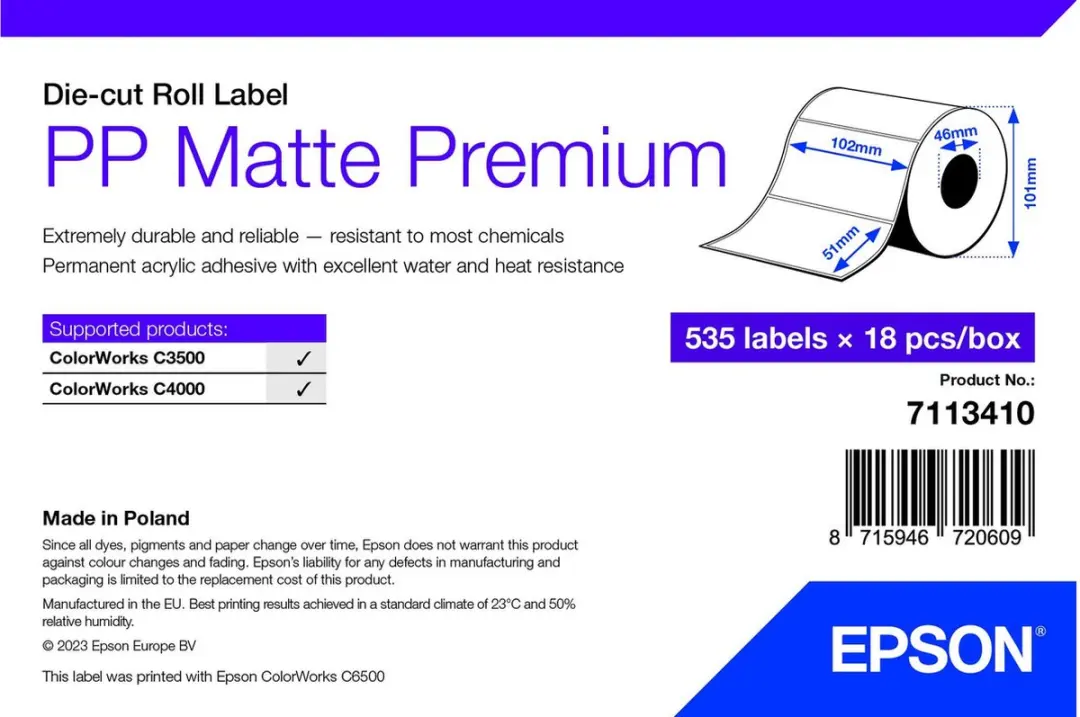 Epson PP Mat Label Prem Gestanst 102mm