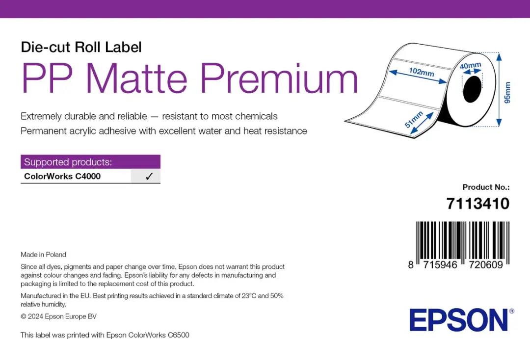 Epson PP Mat Label Prem Gestanst 102mm - afbeelding 2 van 2