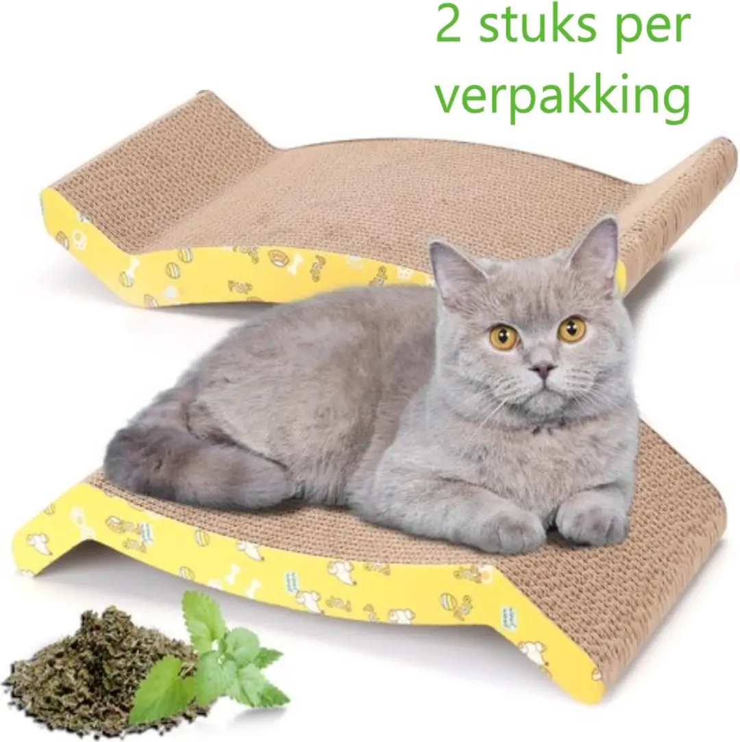 Nobleza Krabplank Kat - 2 Stuks - 44x22x12cm - Bruin/Geel