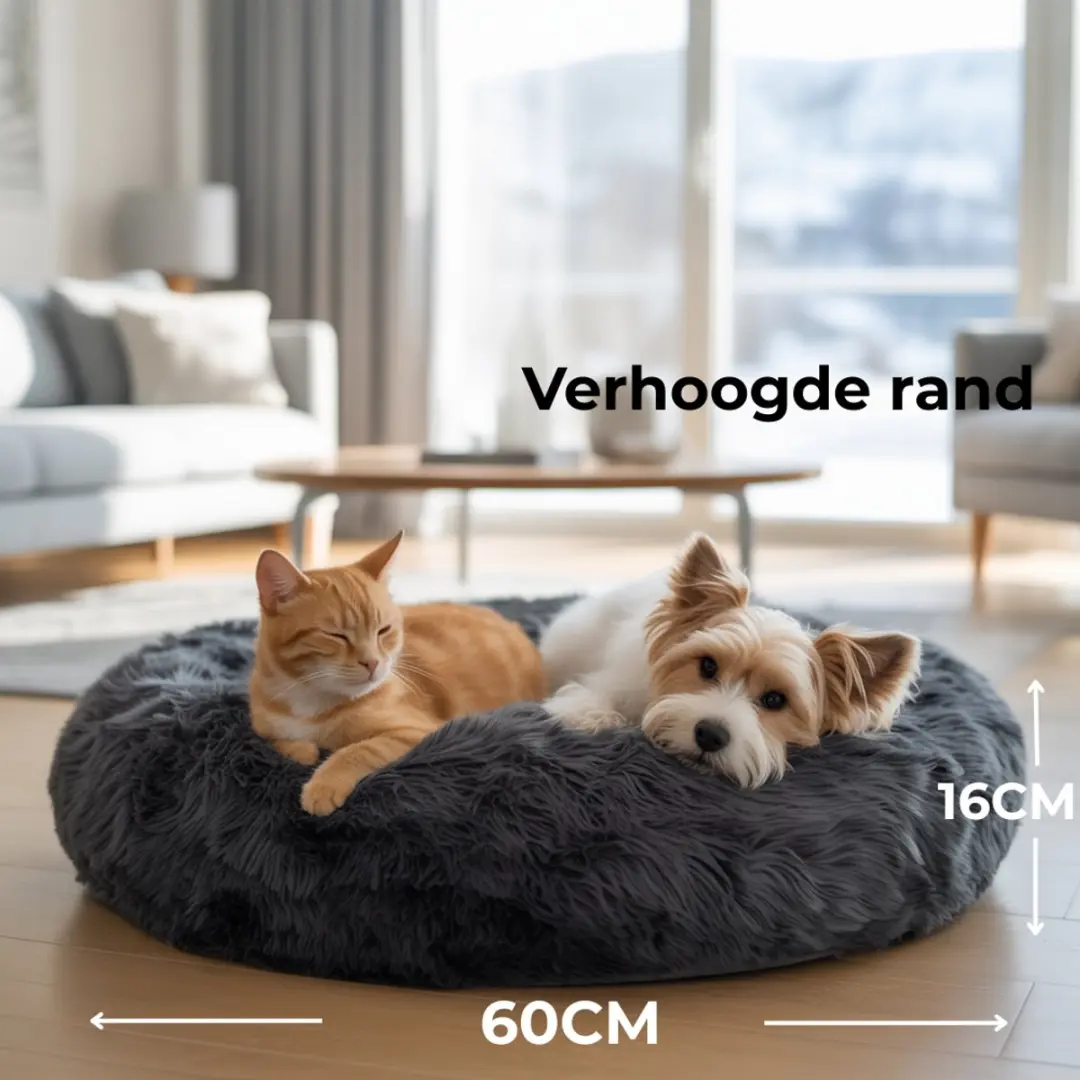 Pecco Fluffy Donut Mand 60cm - Zwart