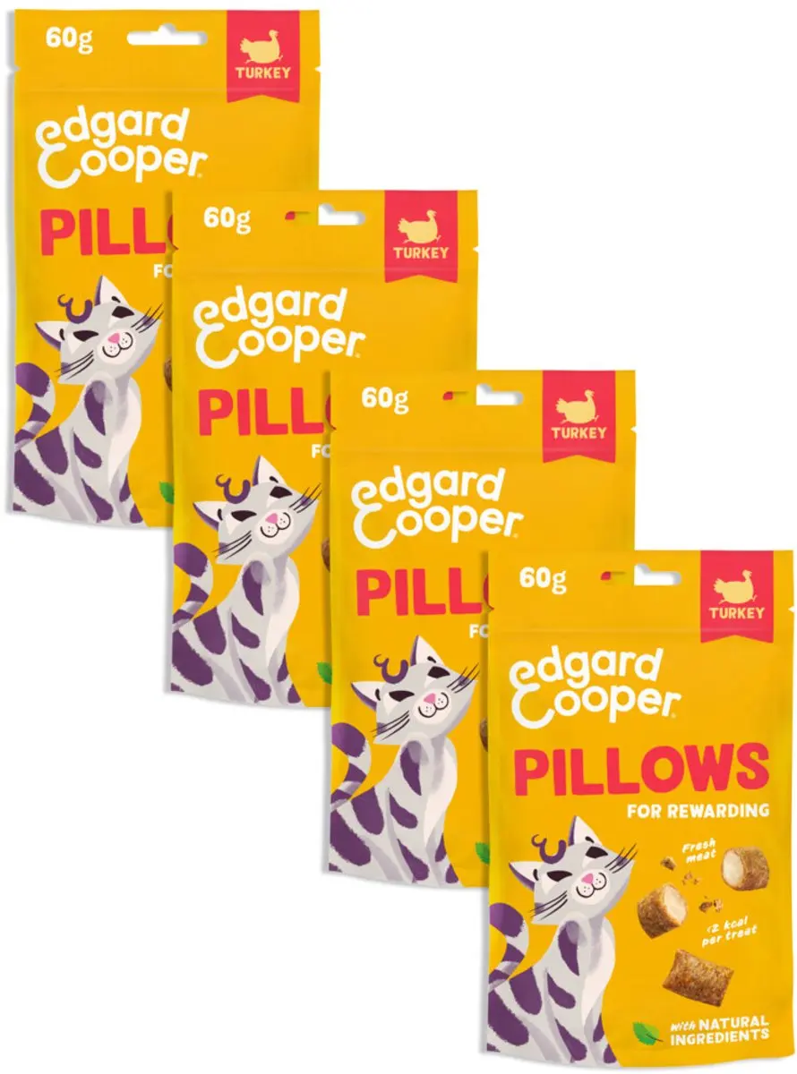 Edgard Cooper natuurlijke kattensnoepjes, Pillows Kalkoen 4 x 60g, boordevol ver